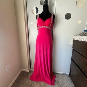 Betsy & Adam Pink Sleeveless Sweetheart Maxi Gown